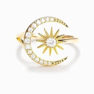 Crescent and Star Ring in gold plated Sterling Silver Adjustable Star Moon Ring